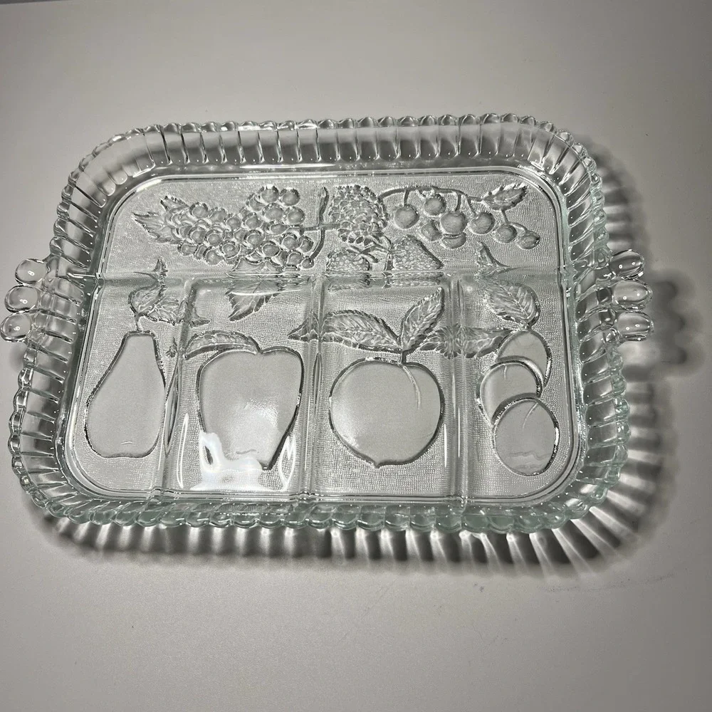 Vintage Indiana Glass Embossed Fruit Divided 5-Part Serving Relish Tray Dish